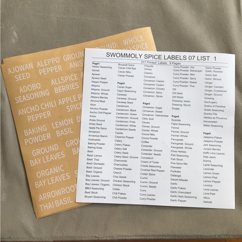 Swommoly spice labels brand new in package!